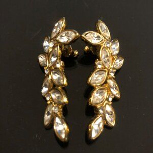 Monet Pierced Earrings Clear Faceted Glass Rhinestones VTG Signed 70s